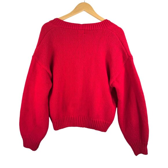 Luna Ivy 3D ribbon chunky knit cardigan red cottage core sz M - Picture 3 of 7